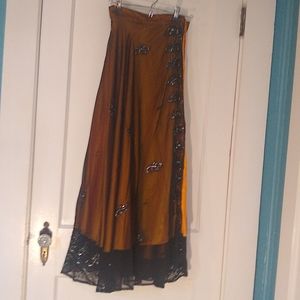 Gorgeous Indian Orange Black Wrap Skirt Embellished Sequins Small